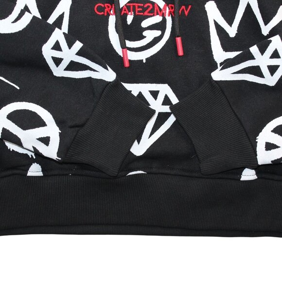 Create 2MEW Mens XL Sweatshirt Hoodie Black All Over Graffiti Embroidered Skull - Picture 8 of 14